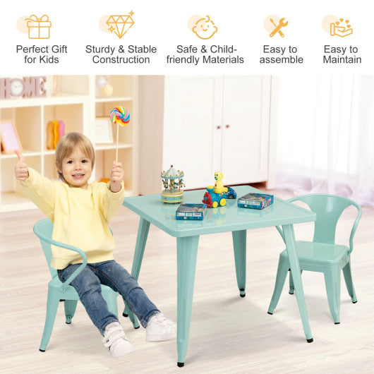 27 Inch Kids Square Steel Table Play Learn Activity Table-Blue