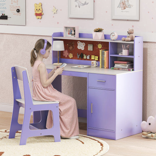 Kids Study Desk and Chair Set Student Table and Chair-Purple