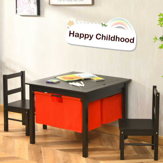 2-in-1 Kids Activity Table and 2 Chairs Set with Storage Building Block Table-Espresso