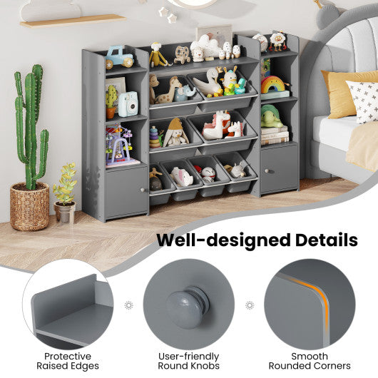 56 inch Large Toy Storage Organizer with 8 Removable Bins and Bookshelf-Gray