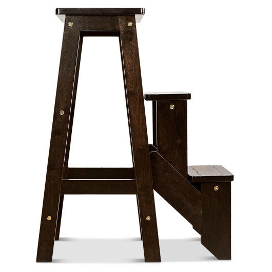 3 Tier Step Stool 3 in 1 Folding Ladder Bench-Brown