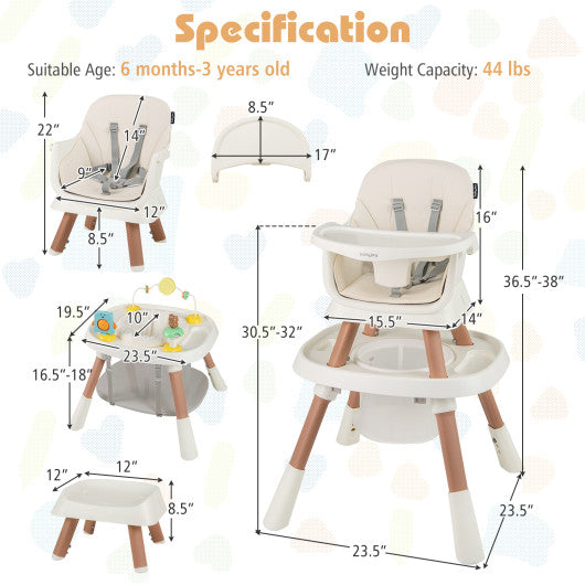 16-in-1 Baby High Chair with Activity Center and Booster Seat for Babies and Toddlers-White