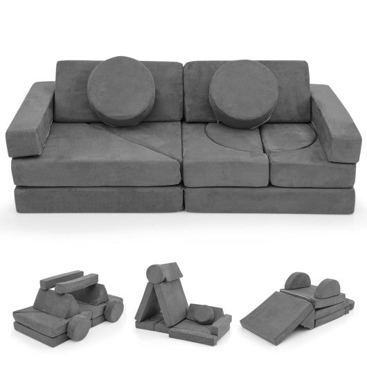 14 PCS Modular Kids Play Couch for Playroom and Bedroom-Gray
