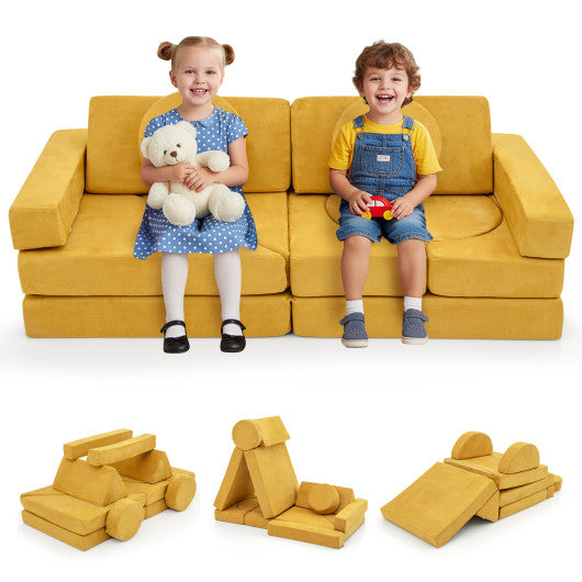 14 PCS Modular Kids Play Couch for Playroom and Bedroom-Yellow