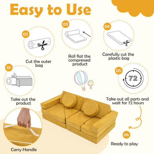 14 PCS Modular Kids Play Couch for Playroom and Bedroom-Yellow