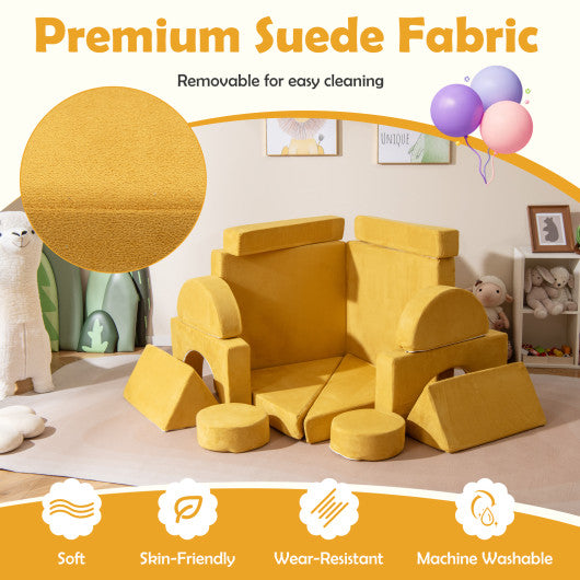 14 PCS Modular Kids Play Couch for Playroom and Bedroom-Yellow