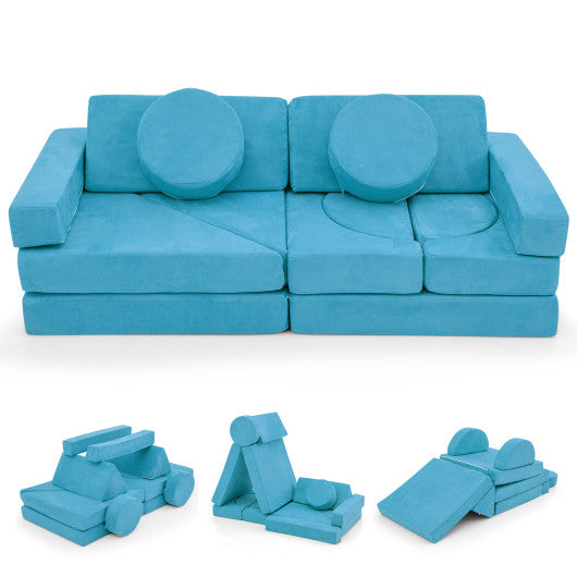 14 PCS Modular Kids Play Couch for Playroom and Bedroom-Blue