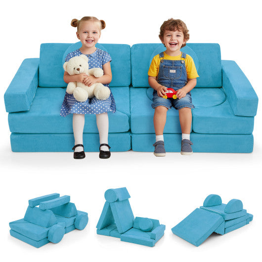 14 PCS Modular Kids Play Couch for Playroom and Bedroom-Blue