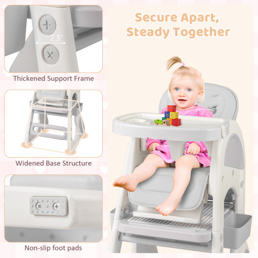 Convertible Baby High Chair with Double-layer Tray and Adjustable Backrest-Grey