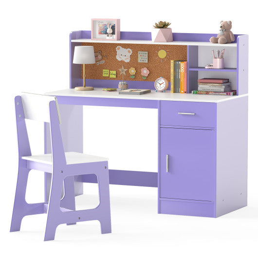 Kids Study Desk and Chair Set Student Table and Chair-Purple