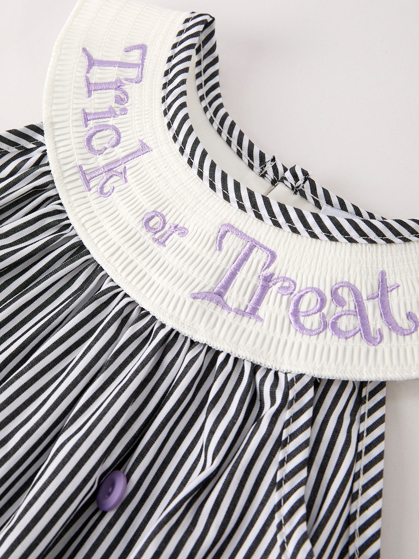 Halloween Striped "Trick Or Treat" Smock Embroidered Baby Girl Dress