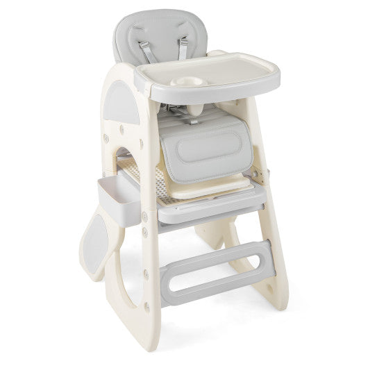 Convertible Baby High Chair with Double-layer Tray and Adjustable Backrest-Grey