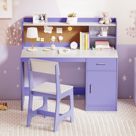 Kids Study Desk and Chair Set Student Table and Chair-Purple