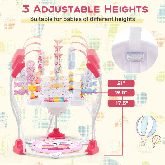Baby Activity Center Height Adjustable Baby Bouncing Saucer with Interactive Toys-Pink