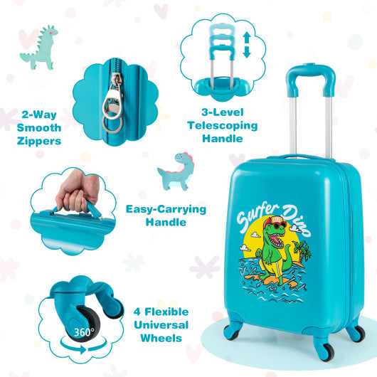2 PCS Kid Luggage Set With Spinner Wheels for Children Boys Girls-Blue