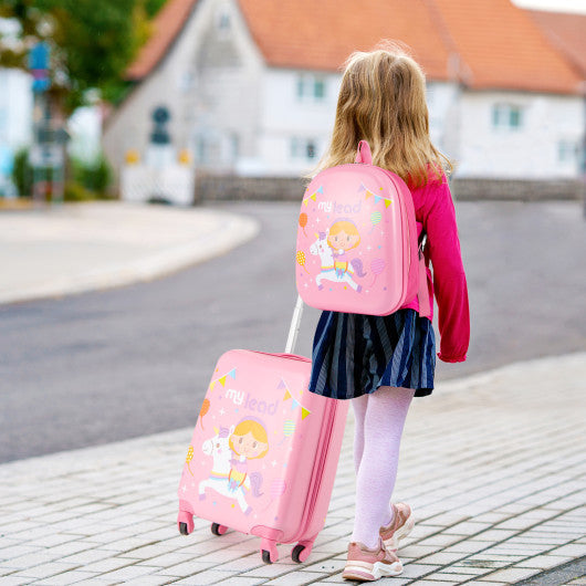 2 PCS Kid Luggage Set With Spinner Wheels for Children Boys Girls-Pink