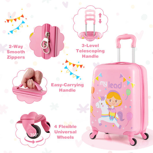 2 PCS Kid Luggage Set With Spinner Wheels for Children Boys Girls-Pink