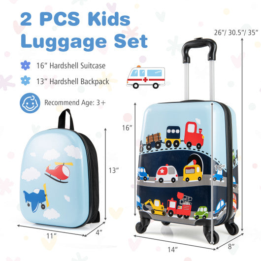 2 PCS Kid Luggage Set With Spinner Wheels for Children Boys Girls-Dark Blue