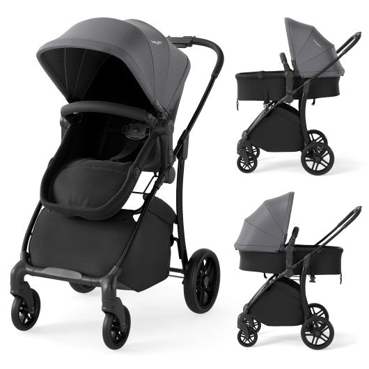 2-in-1 Baby Stroller with Bassinet Mode and Reversible Seat-Gray