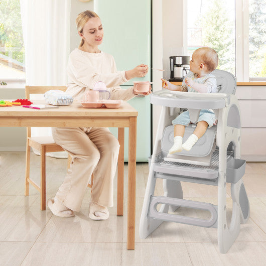 Convertible Baby High Chair with Double-layer Tray and Adjustable Backrest-Grey