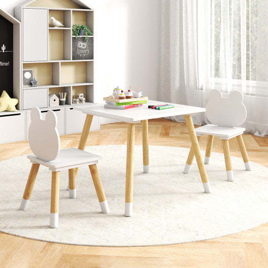 3 Pieces Kids Wooden Table and Chair Set with Cute Froggy Design-White