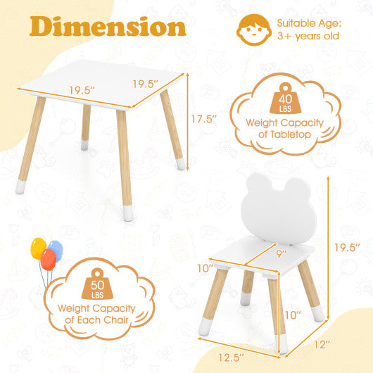 3 Pieces Kids Wooden Table and Chair Set with Cute Froggy Design-White