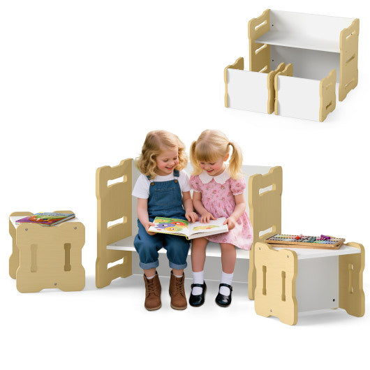 3-Piese Toddler Set with 2 Stools and Activity Table-Natural