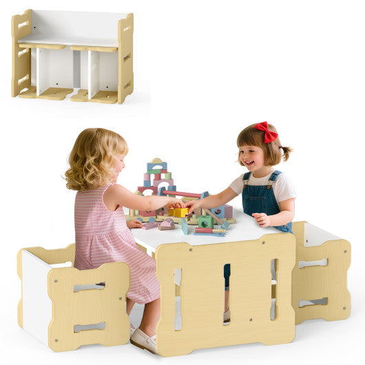 3-Piese Toddler Set with 2 Stools and Activity Table-Natural