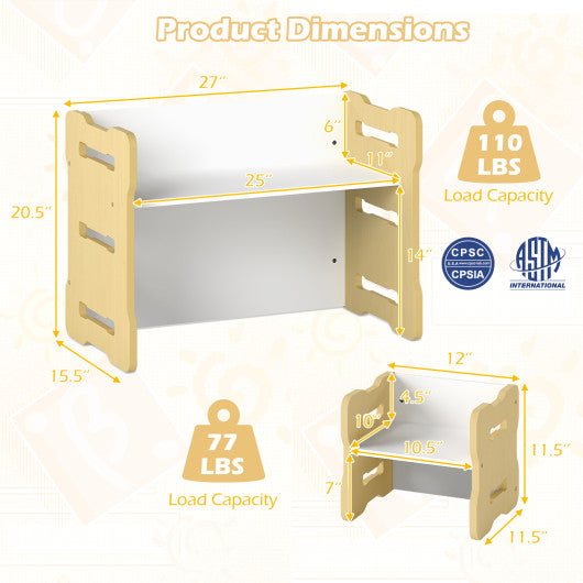 3-Piese Toddler Set with 2 Stools and Activity Table-Natural