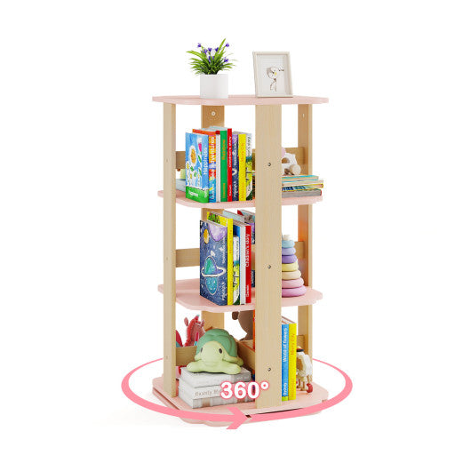 3-Tier Freestanding Corner Toddler Book Rack with 12 Sectors-Pink