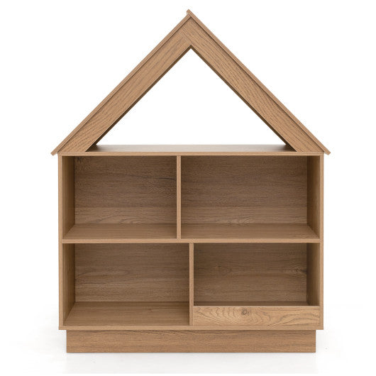 3-Tier House-Shaped Toy Storage Organizer with Open Shelves-Natural