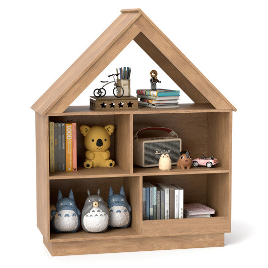 3-Tier House-Shaped Toy Storage Organizer with Open Shelves-Natural