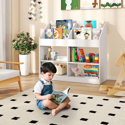 3-Tier Kid's Bookshelf Toy Storage Organizer with Display Rack and 4 Compartments-White