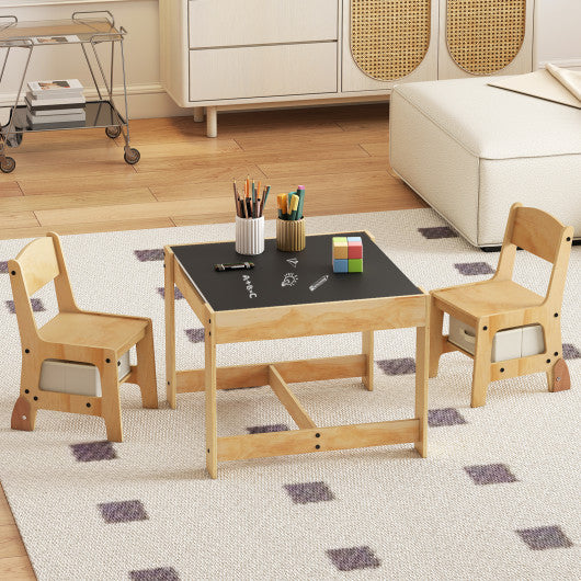 3 in 1 Kids Table and Chair Set with Removable Tabletop and 2 Storage Drawers-Natural