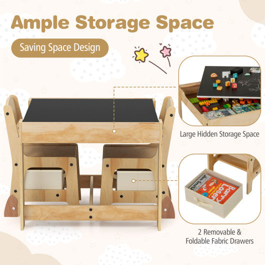 3 in 1 Kids Table and Chair Set with Removable Tabletop and 2 Storage Drawers-Natural