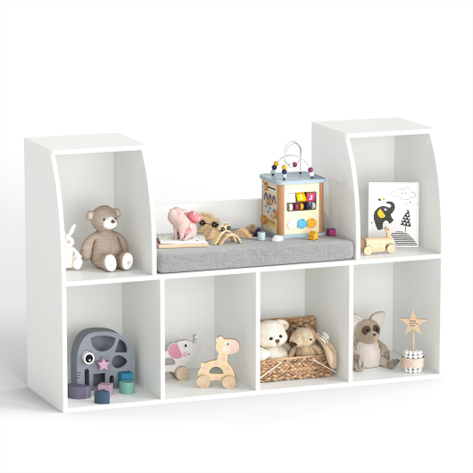 40 Inches Kids Bookshelf with Reading Nook Bookcase with 6 Open Cubes-White