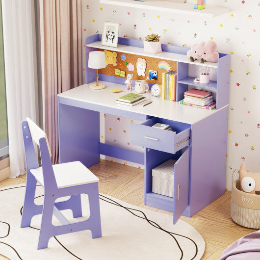 Kids Study Desk and Chair Set Student Table and Chair-Purple