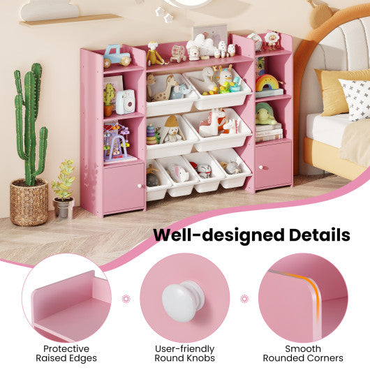 56 inch Large Toy Storage Organizer with 8 Removable Bins and Bookshelf-Pink