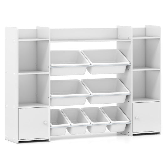 56 inch Large Toy Storage Organizer with 8 Removable Bins and Bookshelf-White