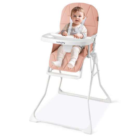 Easy Clean Compact Highchair with Removable Adjustable Tray and PU Seat Cushion-Pink