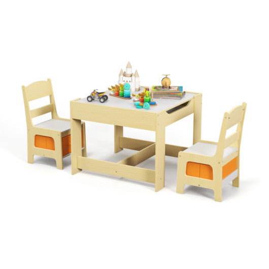3-IN-1 Kids Furniture: Kids Table Chairs Set + Bookshelf + White Play Kitchen Sets