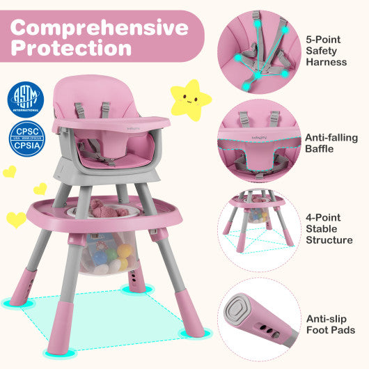16-in-1 Baby High Chair with Activity Center and Booster Seat for Babies and Toddlers-Pink