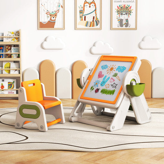 6-in-1 Multi-activity Children Table and Chair Set Folding Art Easel Set-Orange