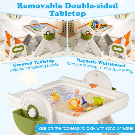 6-in-1 Multi-activity Children Table and Chair Set Folding Art Easel Set-Orange