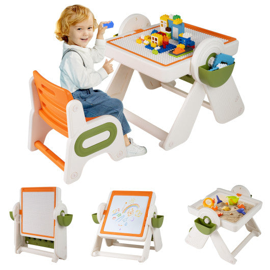 6-in-1 Multi-activity Children Table and Chair Set Folding Art Easel Set-Orange