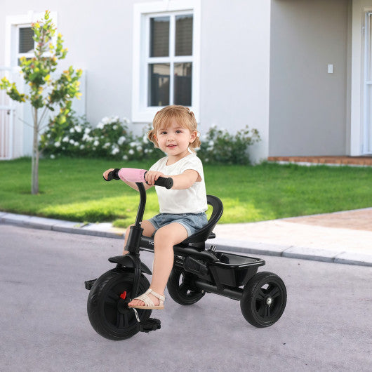 7-in-1 Baby Stroller Tricycle with Adjustable Canopy and Foldable Footrests for Ages 9-60 Months Old-Pink