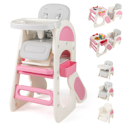 Convertible Baby High Chair with Double-layer Tray and Adjustable Backrest-Pink
