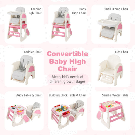 Convertible Baby High Chair with Double-layer Tray and Adjustable Backrest-Pink