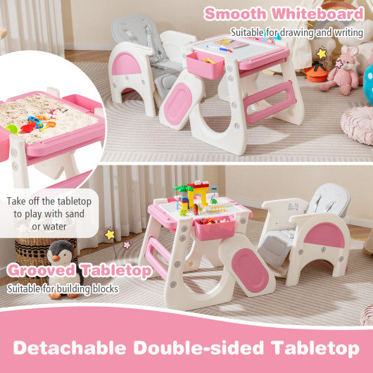 Convertible Baby High Chair with Double-layer Tray and Adjustable Backrest-Pink