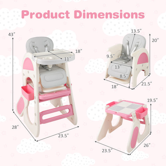 Convertible Baby High Chair with Double-layer Tray and Adjustable Backrest-Pink